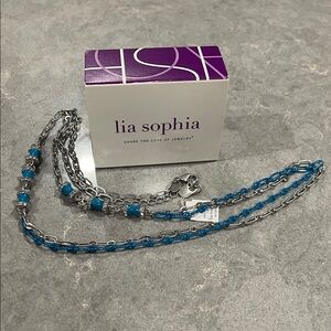 Lia Sophia Silver and Turquoise colored Necklace with Bead Accents 32” - 35”